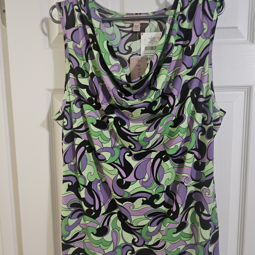 Philosophy Green and Purple Patterned Blouse